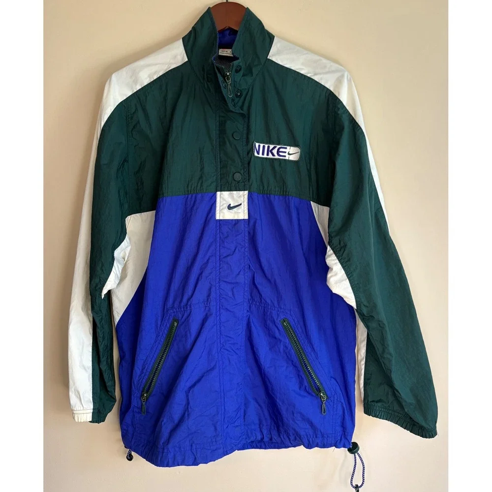 Vintage 90s Nike White Tag Colorblock Swoosh Windbreaker Track Jacket Medium